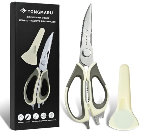 Kitchen Shears Heavy Duty Kitchen Scissors with Magnetic Sheath Holder, Dishwasher Safe Scissor, All Purpose 9-inch Scissors, Detachable, Serrated Blades, Bottle Opener function included (1 Pack)