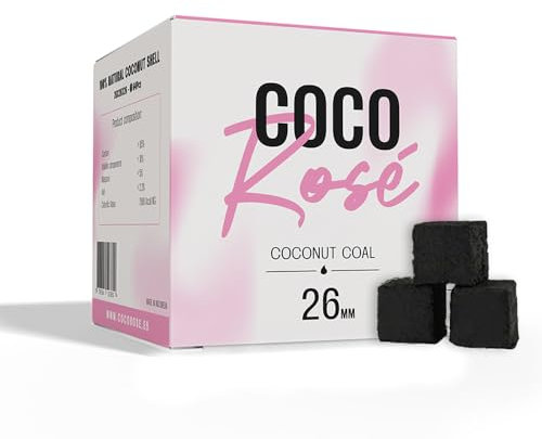 COCOROSE - Carbón Natural de Coco Premium para Cachimba y Barbacoas, 1KG - Cubos de Carbón de Coco Shisha y Barbacoas (26mm)