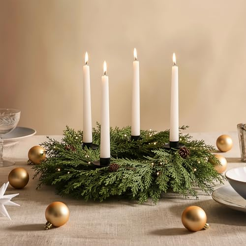 Suncalla Christmas Advent Wreath, 14 Inch Candle Holder Centerpiece Christmas Rings Wreath Decorations 4 Candle Holders for X-Mas Table Home Decor Nativity Rustic Pine Calendar(Casual Style)