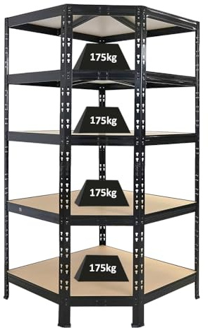 PROREGAL Étagère d'angle Tiger Black HxLxP 180x90x60 cm Charge de l'étagère 175 kg à Charge Lourde, Rangement, en métal sans boulons