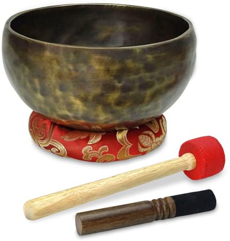 keepdrum Tibetansk bronsångskål sångskål 16 cm med klangskålsrivare klubbor och underlägg