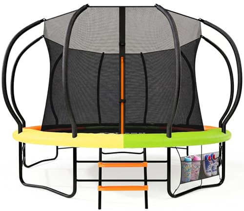 Yohood Outdoor Trampoline, 7.5ft/10ft/12ft Heavy Duty Garden Trampoline with Safety Net, Non-Slip Ladder & Shoe Organiser, Anti-Rust Coated Galvanized Frame, Suitable for Toddlers and Adults