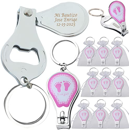 12 Pcs Personalized Baby Shower Keychain Favors, Pink Girl Nail Clipper