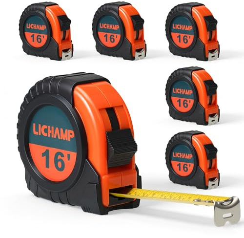 LICHAMP Tape Measure 16 ft, 6 Pack Bulk Easy Read Measuring Tape Retractable with Fractions 1/8, Measurement Tapes 16-Foot by 3/4-Inch