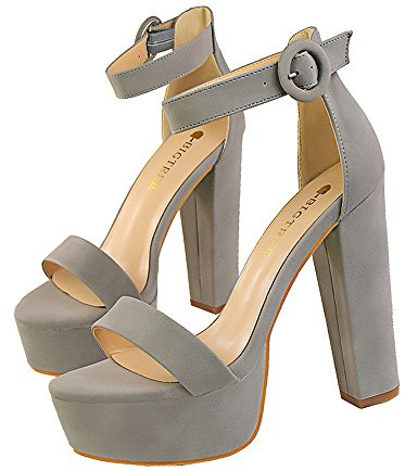 Women Girls High Heel Ankle Strap Thick Heel Peep-Toe Dress Sandals Dress Pumps Court Shoes for Working Life Party Wedding Night Club 13 CM Platform 4.5cm Grey