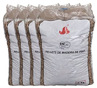Sacos de Pellets Din Plus A1 15kg de madera 100% conífera 100% natural, para estufas y calderas de biomasa 6mm – HP5