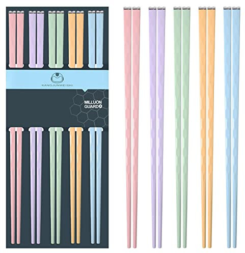 Slivek Essstäbchen aus Fiberglas, wiederverwendbar, spülmaschinenfest, 24,1 cm, hochwertig, leicht, rutschfest, japanisch, chinesisch, koreanisch, mehrfarbig, 5 Paar