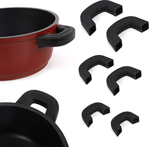 PFLYPF 6 tiradores de silicona para olla, mango de silicona, accesorios de aislamiento térmico, mango de silicona, protectores de manos anticalor, adecuados para sartenes, cazuelas, sartenes