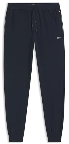 BOSS Mens Mix&Match Pants Embroidered-Logo Tracksuit Bottoms in Stretch Cotton Dark Blue