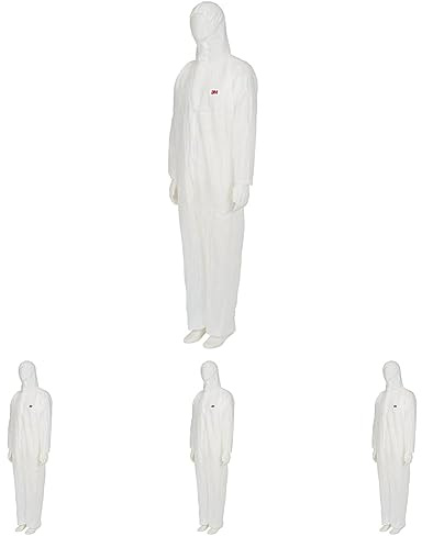 3M 7000089591 Safety Coverall with Cap, in Polypropylene, White, Size M (Pack of 4)