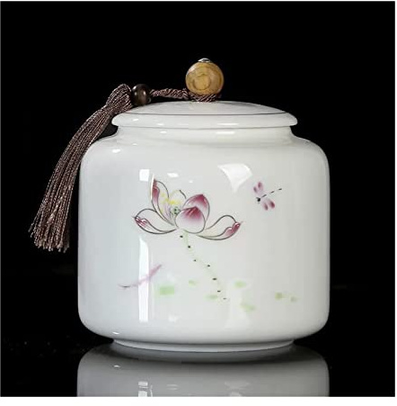 Tea Caddy Chinese Style Pattern Decoration Oriental Ceramic Tea Tin Porcelain Tea Canister for Loose Tea, Airtight Tea Caddy Food Storage Jar Canister Food Canisters 23.67oz/700ml Tea Canister ( Color