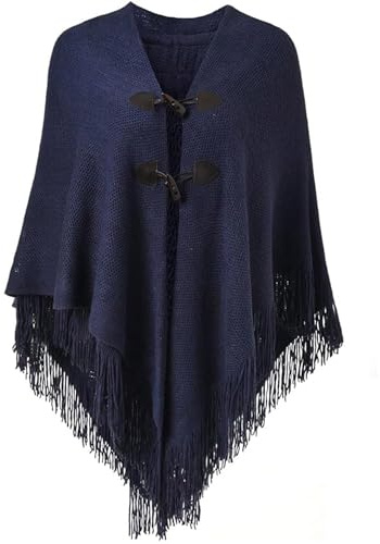 TBSCWYF Poncho De Punto Mujer con Flecos Ponchos Y Capas De Punto para Mujer con Capucha Poncho Invierno Elegantes Poncho de Frente Abierto para Mujer Chal Holgado con Flecos para Otoño Invierno