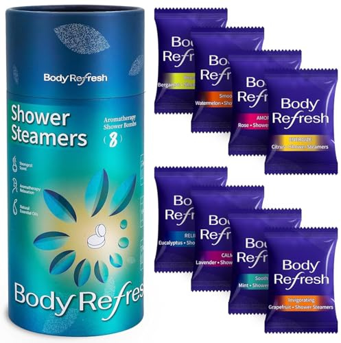 BodyRefresh Shower Steamers Aromatherapy 8 Pack - Birthday Gifts for Men Him,Mothers Day Gifts for Mom Wife,Shower Bombs with Natural Esseential Oils for Home Spa Relaxation,Stress Relief Self Care