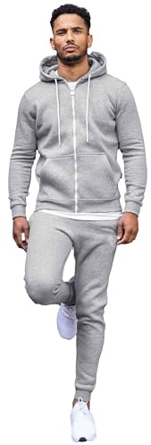 989Zé ENZO Mens Full Tracksuit Set Long Sleeve Zip Up Hoodie Jacket Sweatshirt and Casual Fleece Sweatpants Joggers HD577 + JG579 TRACKSUIT GREY M