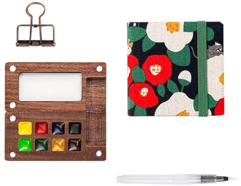 Reise-Farbpalette, tragbares Mini-Aquarell-Paletten-Set, Holzgitter, Farbkasten, Mini-Set, Aquarell-Aquarell-Papierfarbe P