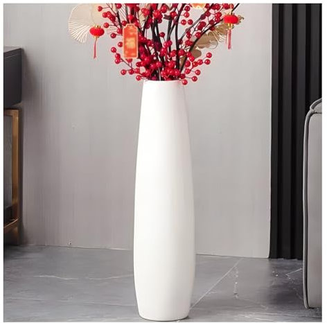 JETXYHUB Grande Vaso in Ceramica per Soggiorno, Moderno Vaso da Pavimento Alto, Ideale per Fiori, Rami E Composizioni Secche, Perfetto per L'Ufficio E L'arredamento della Casa(White C,61cm)