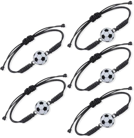 5 piezas Pulsera de Fútbol Niño Pulseras Pelota Futbol Ajustables Pulseras de Futbol Bracelet Rope para Niños Niñas Fiesta Temática Deportivas Cumpleaños Copa del Mundo Fútbol Football Artículos