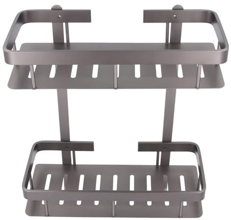 Duschablage, Doppellagige Badezimmer-Duschorganisatoren aus Aluminiumlegierung, Umlaufende Kanten, Bohren, Wandmontiertes Duschregal für Badezimmer, Küchenarbeitsplatte