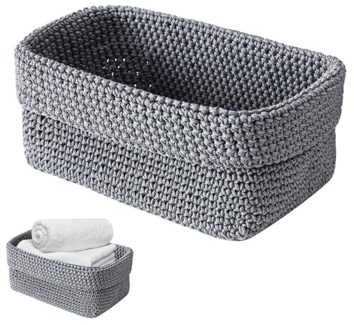 Korb Bad,Aufbewahrungskorb Geflochten,Kleiner Korb,Kleines Körbchen,Häkelkorb,Korb für Gästehandtücher,Bad Körbchen,Körbe Geflochten,Aufbewahrungsbox für Bäder,Küchen,Wohnzimmer,Büros,21*13*15.5cm