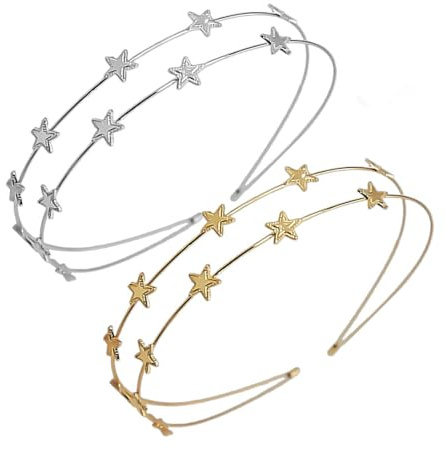 Pack de 2 Diademas de Estrella Metálicas Dobladas - Plata para Bodas, Accesorios de Hada para Mujer