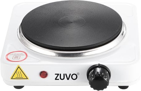 1500W Single Hot Plate - White Ring Stove Hob - Portable & with Adjustable Thermostat - Cast Iron Heating Plate - Best for Cooking - Zuvo