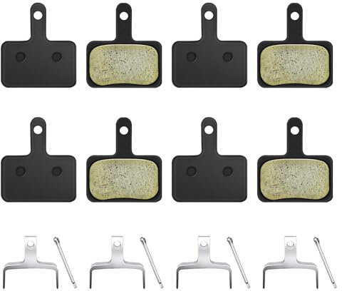 4 Paires Plaquette de Frein Vélo, Bicyclette Patins de Frein Semi-Métalliques pour Shimano B01S M515 M525 M575 M505 T675 C501 M495 M486 M485, Patins VTT avec Ressort, Faible Bruit, Résistance Usure