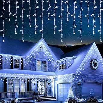 EcoNour Icicle Lights Outdoor Christmas 2000 LED 60M Cool White Decorations String Fairy Lights with Timer for Xmas Garden & Party | Mains Powered Clear Cable