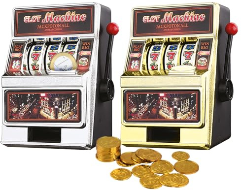BAKAJI Salvadanaio Slot Machine Stile Las Vegas con Leva, Arcade Gioco per Adulti e Bambini, Giocattolo Decorativo con Luci e Jackpot, Modelli Assortiti, 13 x 10 x 18 cm