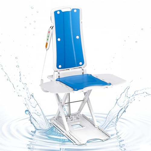 VOCIC Elevador eléctrico para bañera con mando a distancia, altura ajustable de 6 a 48 cm, plegable y portátil, motor impermeable, ayuda a entrar en la bañera, soporta hasta 136 kg