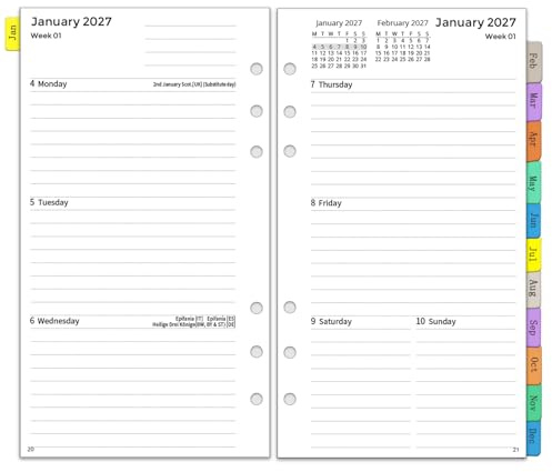 YHH 2027 dagbok påfyllning personlig storlek 6 hål, vecko- och månadsplaneringsinlägg (jan-dec), vecka på 2 sidor med flikar, lösenord, anteckningar och kontakt, kompatibel med Filofax personlig