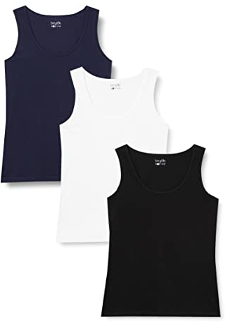 Berydale Débardeur sans manches, Femmes, Noir/Blanc/Bleu foncé (lot de 3), L