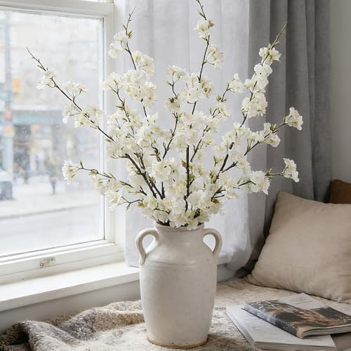 LESING Lot de 4 Fleurs de Cerisier artificielles en Soie pour Mariage, Maison, Bureau, fête (Blanc-1)
