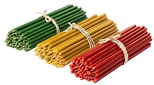 Diveevo Bienenwachs Kerzen 150 Stück Mehrfarbig - Orthodoxe Kerzen für Gebet Rituals Tischdeko - Ungiftig, Ruß - Tropffrei, Lang, Nachhaltige Produkte I Höhe 16 cm I 30 Min Brenndauer