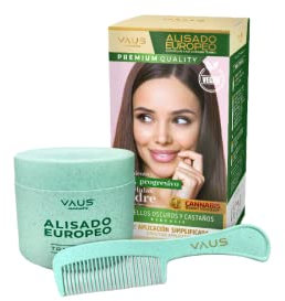 VAUS® Made in Europe | Lisciante Europeo Naturale - Kit Trattamento Stiratura con cellule madri per capelli ribelli (non afro) - Vegan - Cheratina Organica - Pack Biodegradabile | Capelli Scuri
