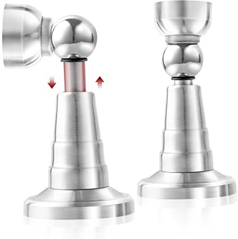 TOKPLNU Magnetic Door Stopper, 2 Pack Soft Catch Magnetic Door Holder with Updated Hydraulic Shock Absorber, Stainless Steel, Heavy Duty Magnet Door Stop Floor Wall Mounted Outdoor Doorstop, Silver