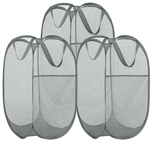 BATTOO 3 Pack Collapsible Laundry Basket Strong Mesh Pop Up Laundry Hamper for Laundry Foldable Hampers with Side Pocket Reinforced Handles for Bathroom, Kids Room, College Dorm or Travel Grey