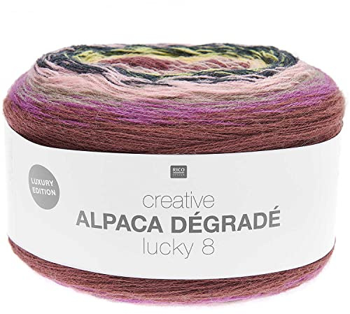Bobbel Alpaka Wolle Farbverlauf Rico Creative Alpaca Degrade Lucky 8 Color 12, 200g Farbverlaufswolle zum Häkeln oder Stricken