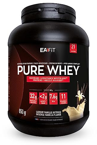 Proteine in Polvere Whey 850 g Gusto Vaniglia | 31 g per Shaker Proteine | Whey Protein Concentrate e Isolate | BCAA + L-Glutammina + Taurina | Integratore per Massa Muscolare | Con 11 Vitamine