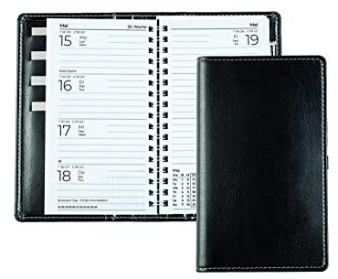 DELMON VARONE - Taschenkalender A6 2025 + 2026 veganem Kunstleder schwarz - Organizer Terminplaner(1 Woche auf 2 Seiten) klein-Kalender mit Wochenübersicht & Spiralbindung - Wochenplaner(nachfüllbar)