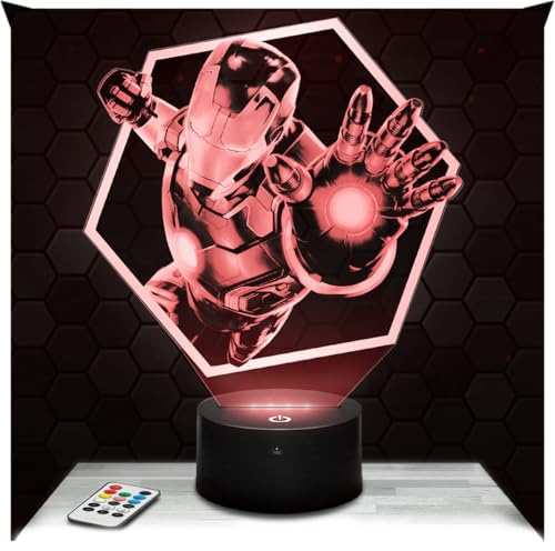 Lampephoto.fr - Iron M. Geometric 3D Lamp Night Light 3D LED Illusion, Christmas Birthday Gift idea for Boys and Girls Night Light for Child or Adult Bedroom, Led Bedside, Gifts Merchandising TOP