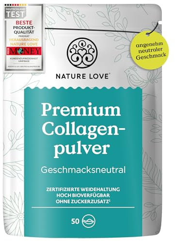 NATURE LOVE® Premium Collagen Pulver - 500g Kollagen - Peptide Type 1 und 3 - von Rindern aus Weidehaltung - Geschmacksneutral - ohne Zuckerzusatz & Süßungsmittel