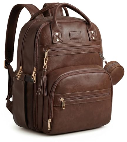 ROSEGIN Premium Vegan Leather Diaper Bag Backpack with Waterproof Changing Pad, Reinforced Zippers & Odor-Free,20 Pockets Pro Organizer, Fits 15.6 Laptop, Stroller Straps, Baby Bag for Mom,Dark Brown