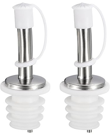 QUARKZMAN Acciaio Inossidabile Bottiglia Versatori, 2pz 80mm/3.15 Oliva Olio Beccuccio con Gomma Polvere Tappi, Vino Versatori Liquore Versa Beccucci per Maggiore Bottiglie (Bianco)