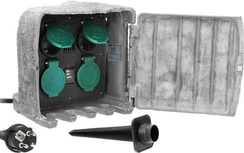 Miratic Außensteckdose Wasserdicht Schuko Gartensteckdosen Aussen Wasserdicht H07RN-F Gummikabel 3x1,5mm² 3m Steckdosen Steinoptik Aussen Betriebsarten: automatisch (max.1100 W) / manuell (max.3680 W)