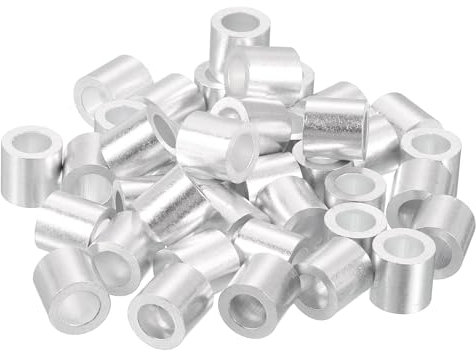 sourcing map Aluminium-Crimpschlaufenhülsen für Drahtseile mit 0,64 cm Durchmesser, runde Aluminium-Drahtseilhülse für Kabelleitungsende, 40 Stück