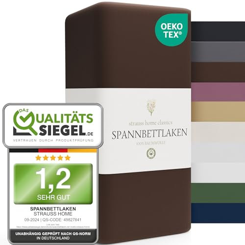 Strauss Home® Jersey Spannbettlaken Spannbetttuch Bettlaken 100% Baumwolle 120x200cm-120x220cm Schokobraun