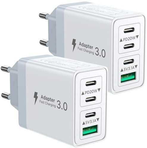 2er Pack USB C Ladegerät, Aioneus 40W 4Port Stecker USBC Adapter Mehrfach Typ C Handy Netzteil für iPhone 16 15 Pro Max Plus XR SE iPad, Samsung Schnellladegerät USB-C Ladestecker Ladeadapter Charger