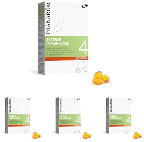 PRANARÔM - Oléocaps 4 - Système Immunitaire - Aux Huiles Essentielles Ciblées - Eucalyptus Radié, Citron, Gingembre, Giroflier & Sarriette - 100% Naturelle Et Bio - HECT - 30 Capsules Prédosées