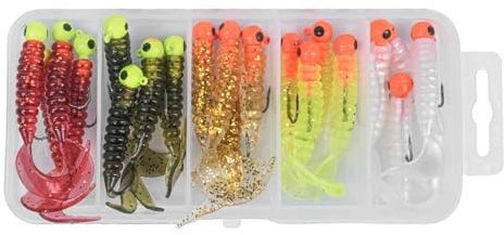 VOANZO Set di Esche morbide da Pesca – Confezione da 20 Vermi bionici da 5 cm con ami da 2,4 g, Perfetti per la Pesca di spigole, trote e Lucci