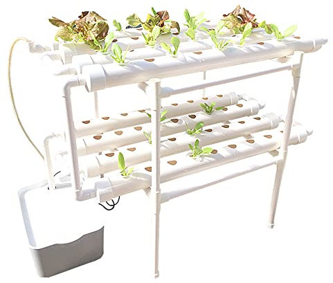 Anzuchtsysteme, 2-Schichten Hydroponische Grow Kit 72-Hole Pflanze Hydroponik Auto Bewässerung mit Pflanzkörbe, für den Anbau von Salat, Raps, Rüben, Tomaten, im Haus, Garten, 98*55*72cm Weiß